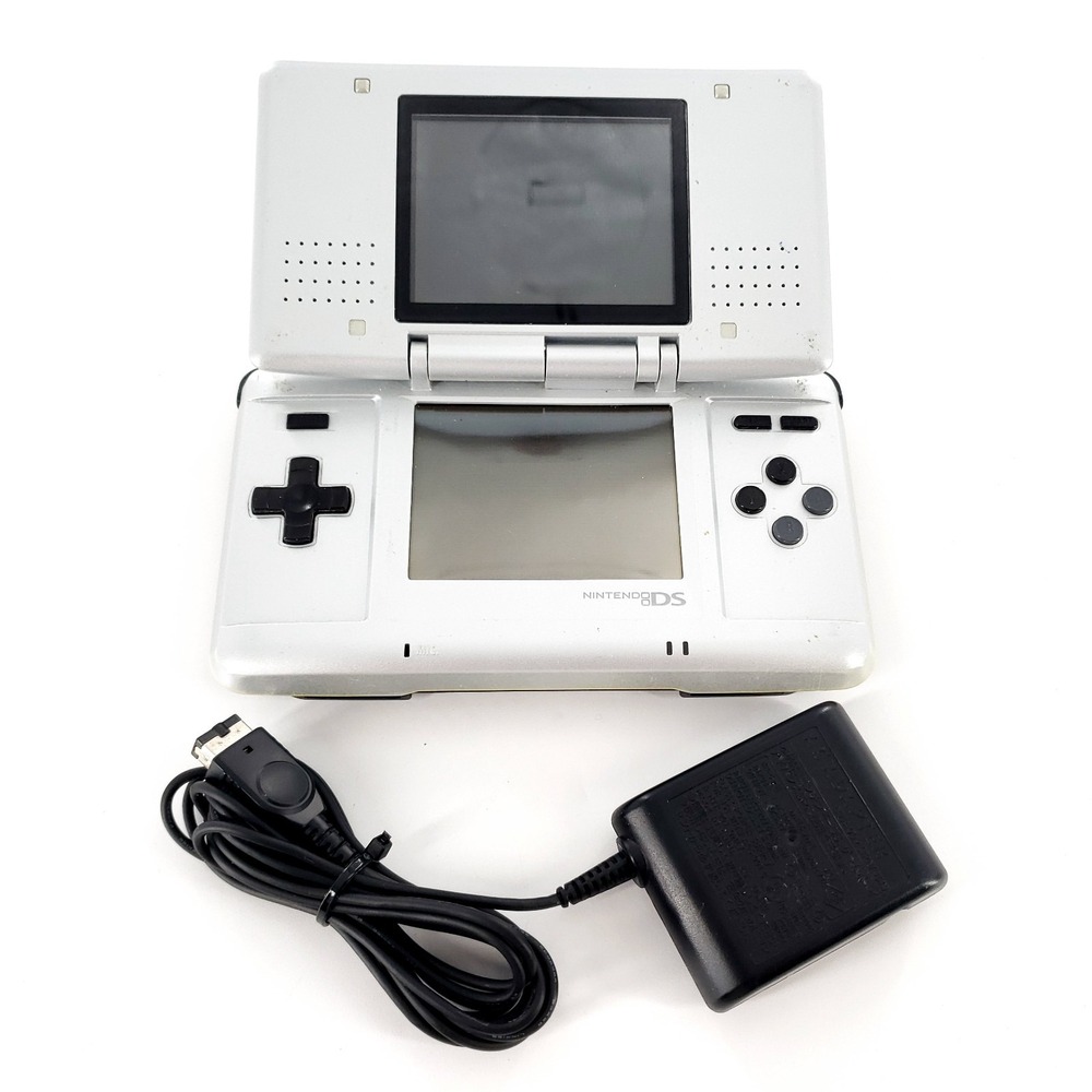 Original Nintendo DS Handheld System Platinum Silver NTR-001 w/ Charger Tested
